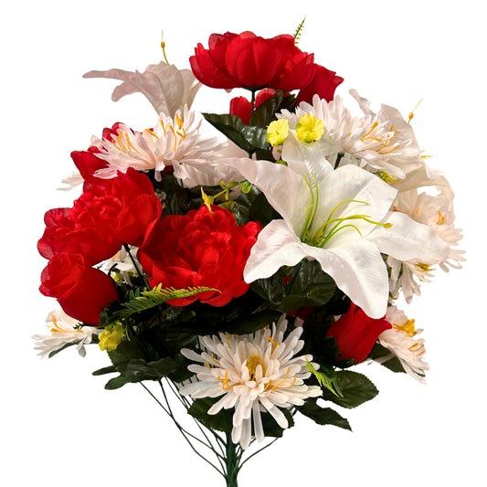 Peony/Lily/Mum Bush x36 - Red/White 25" | CZE