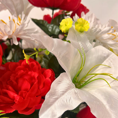 Peony/Lily/Mum Bush x36 - Red/White 25" | CZE