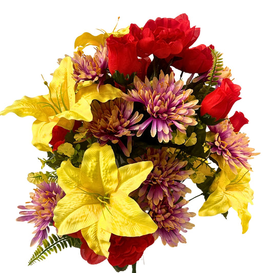 Peony/Lily/Mum Bush x36 - Red/Yellow/Purple 25" | CZE
