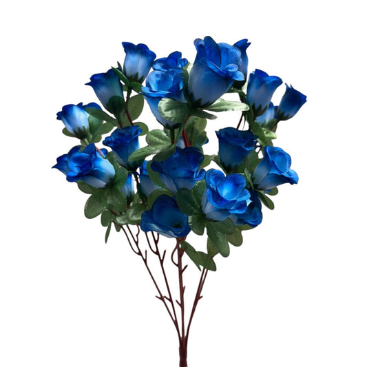 Mini Rose Bud Bush x6 w/ 24 Heads - Blue - 16" | GTE