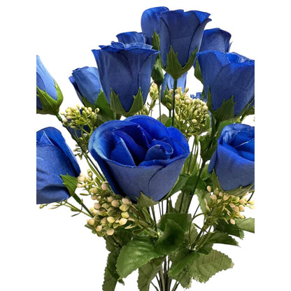 Mini Rose Bud Bush x6 w/ 24 Heads - Blue - 16" | GTE