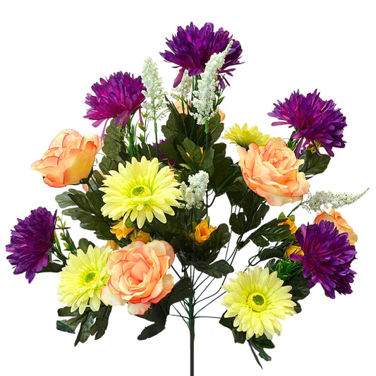 Rose/Mum/Gerbera Bush x24 - Purple/Salmon/Yellow | SXE