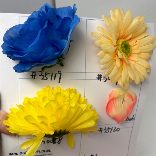 Rose/Mum/Gerbera Bush x24 - Yellow/Coral/Blue | SXE