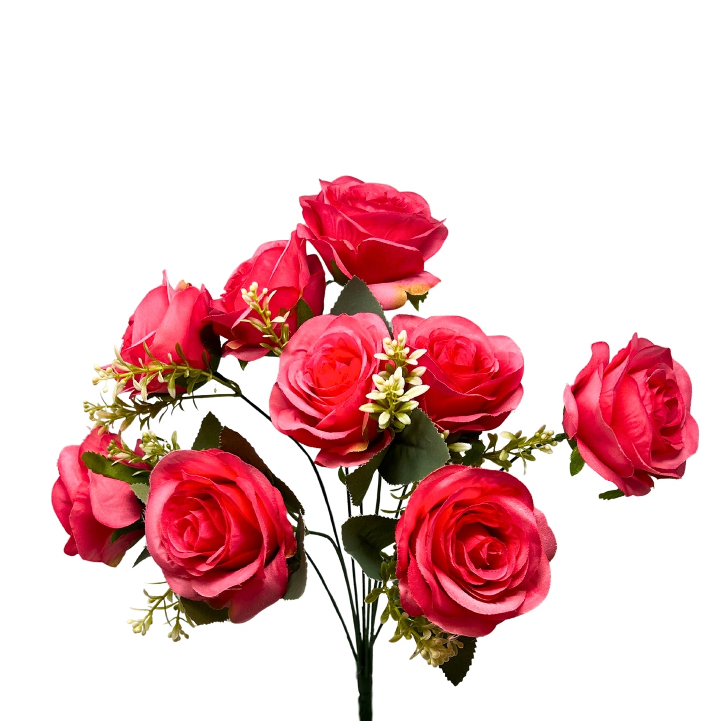 Southern Rose Bush x9 w/ Filler - 17" Hot Pink | QOE
