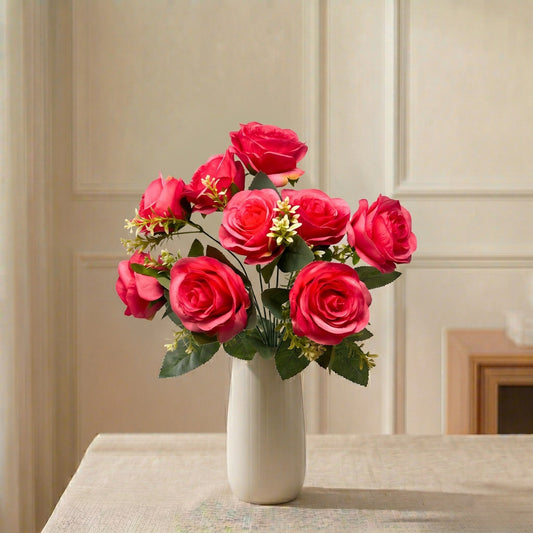 Southern Rose Bush x9 w/ Filler - 17" Hot Pink | QOE
