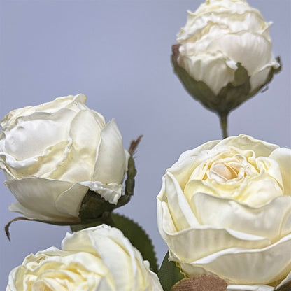 Mini Faux Dried Rose Bush x6 - 12" - Cream | GT