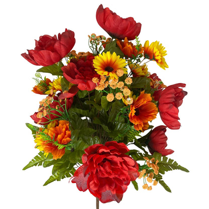 Fall Peony / Wild Flower x 36 Mixed Bush 25" - Red/Gold