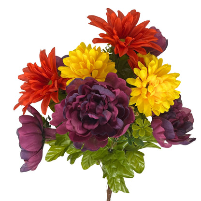Fall Peony / Daisy / Mum x 18 Mixed Bush 20" - Purple/Orange/Yellow