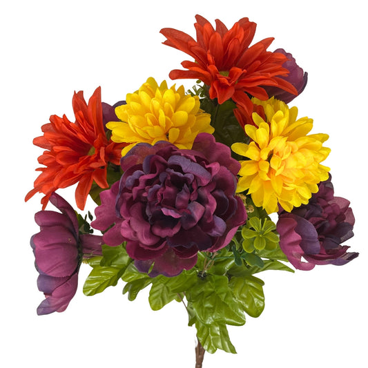 Fall Peony / Daisy / Mum x 18 Mixed Bush 20" - Purple/Orange/Yellow | CZ