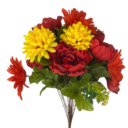 Fall Peony / Daisy / Mum x 18 Mixed Bush 20" - Red/Orange/Yellow | CZ