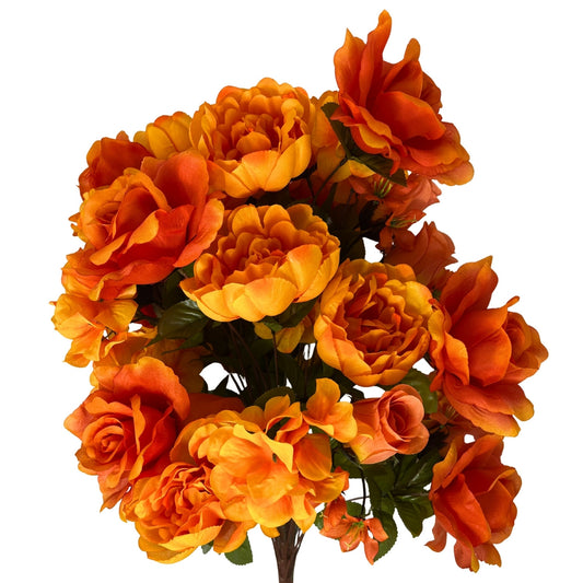 Fall Rose / Lily / Hydrangea x 36 Mixed Bush 25" - Orange/Gold | CZ