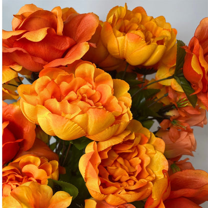 Fall Rose / Lily / Hydrangea x 36 Mixed Bush 25" - Orange/Gold