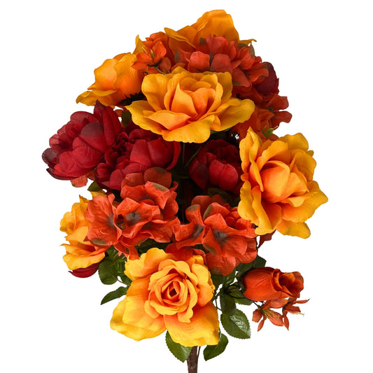 Fall Rose / Lily / Hydrangea x 36 Mixed Bush 25" - Red/Orange/Gold | CZ