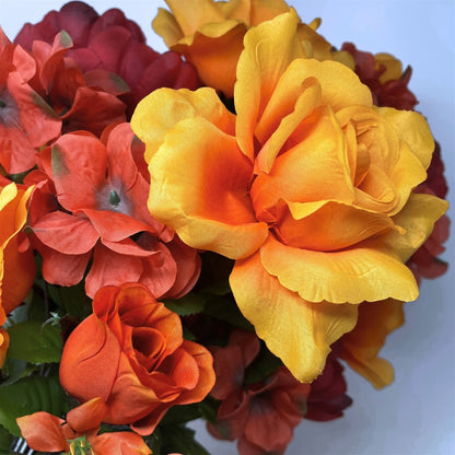 Fall Rose / Lily / Hydrangea x 36 Mixed Bush 25" - Red/Orange/Gold
