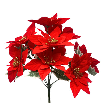 Small Poinsettia Bush x10 w/ Holly Leaves 14" | DB