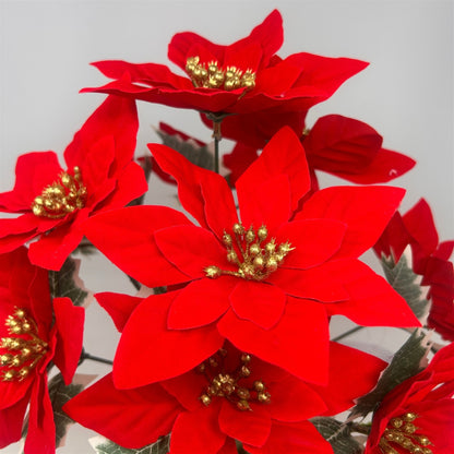 Small Poinsettia Bush x10 w/ Holly Leaves 14" | DB