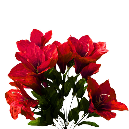 Satin Amaryllis Bush x12 - 24" - Red