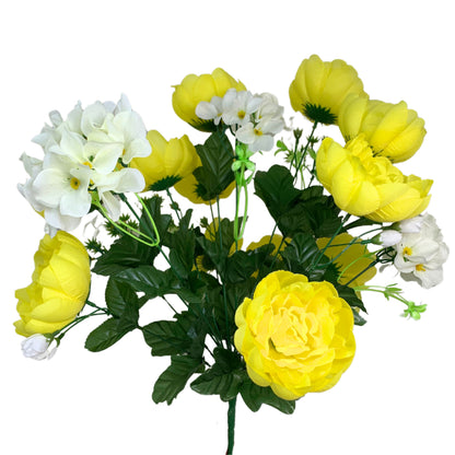 Peony / Hydrangea Mixed Bush x 18 - Yellow/Cream Mix 20" | CZE