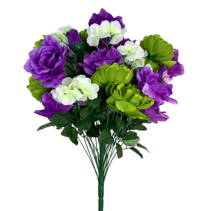 Rose / Peony / Hydrangea Mixed Bush 25" - Purple/Green/Cream x36 | CZE