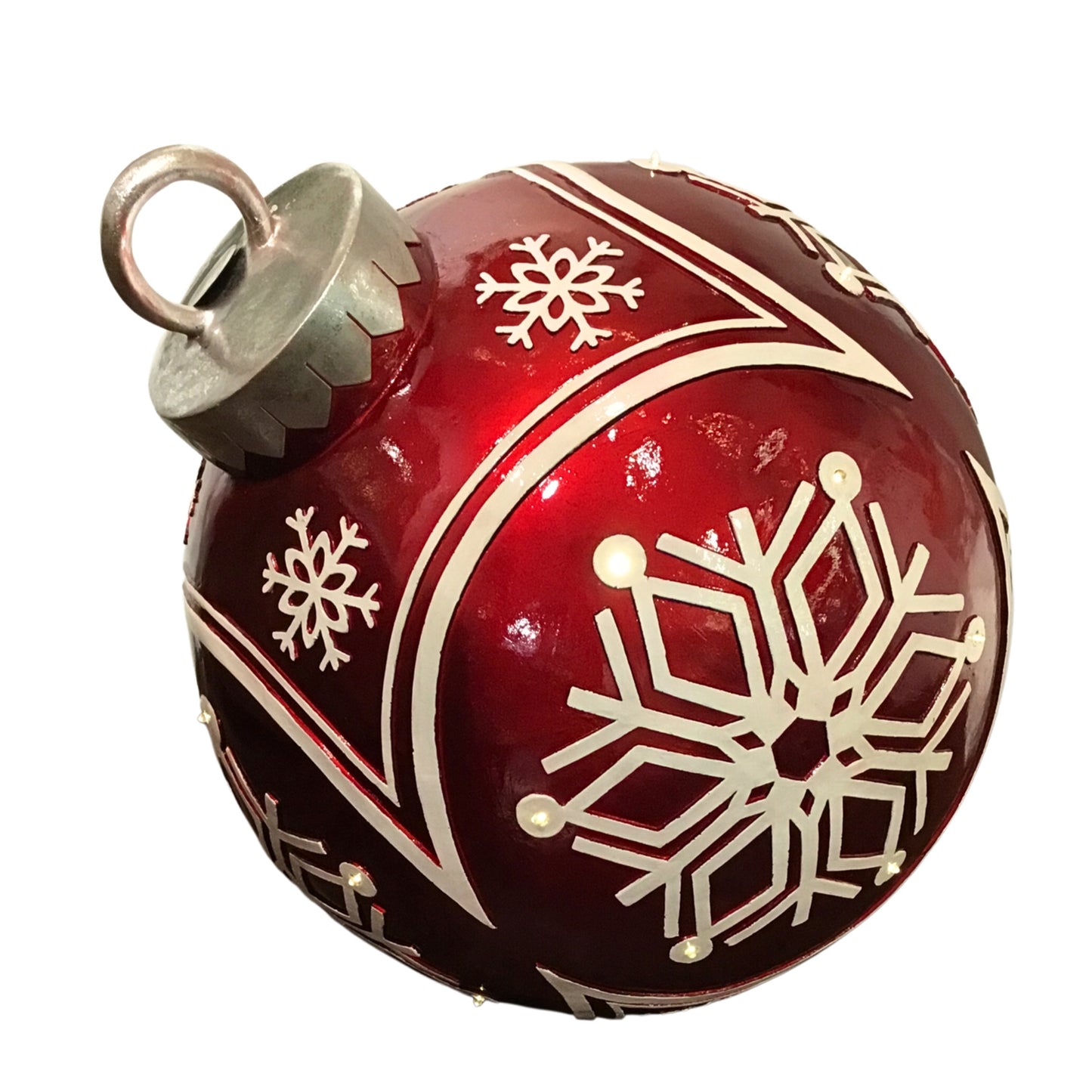 31'' Fiberglass Ball Ornament With Led Light (Red Ball With White Hand Painting) | LC (IN STORE PICKUP ONLY)