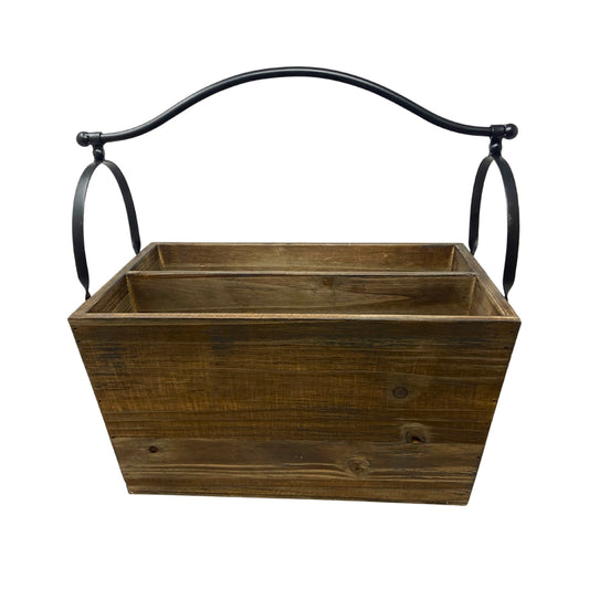 Wood Garden Trug Basket with Metal Handle