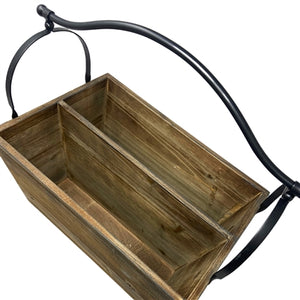 Wood Garden Trug Basket with Metal Handle