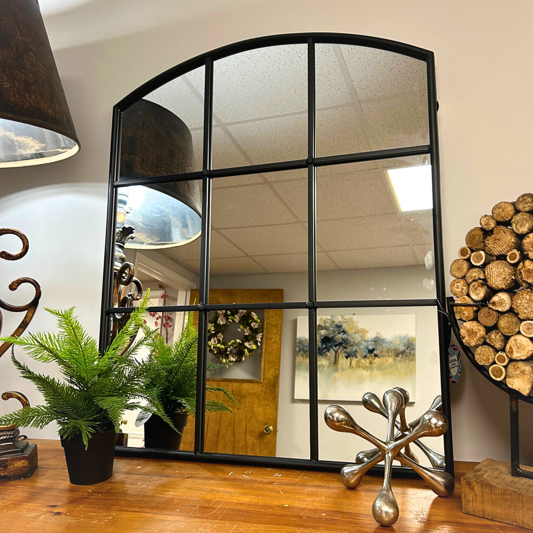 Windowed Black Metal Mirror
