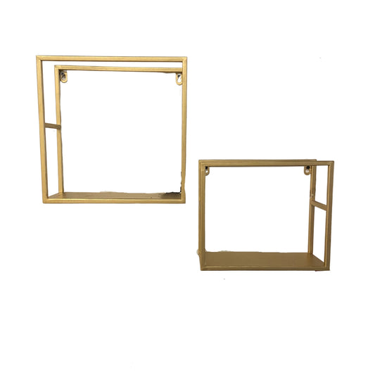 Modern Gold Metal Shelf Set of Two