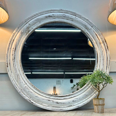 White Wooden Round Mirror