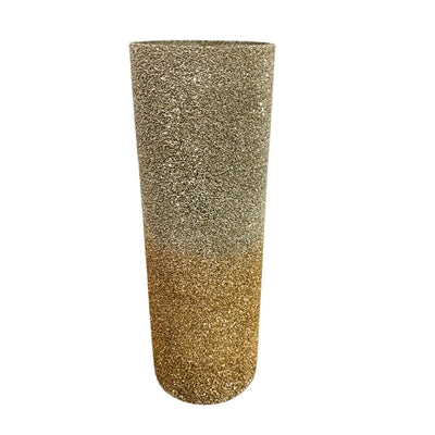 Ombre Crushed Glass Platinum/Gold Vase 15" H x 5" Dia | SB