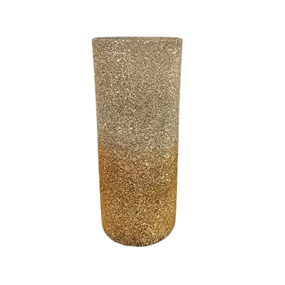 Ombre Crushed Glass Platinum/Gold Vase 12.5" H x 5" Dia | SB