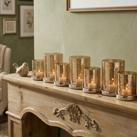 26"L Smoke Luster Glass Candle Holder Set of 7 pcs | SB