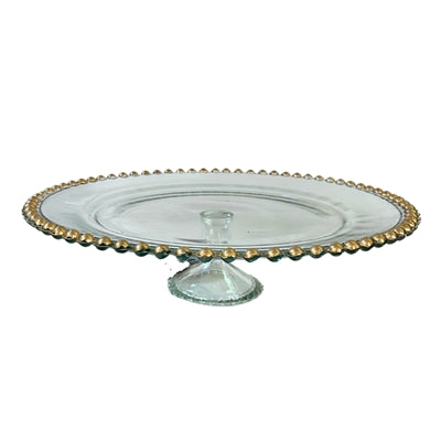 Clear Gold Glass Cake Stand 13" Dia x 3.5" H | SB