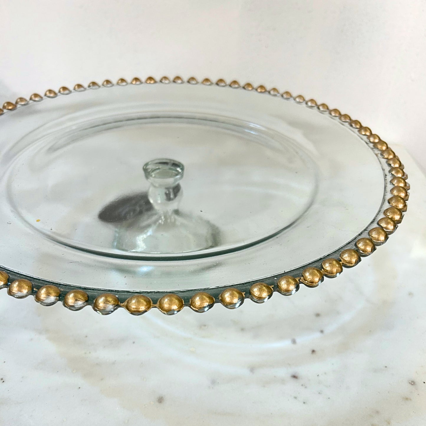 Clear Gold Glass Cake Stand 13" Dia x 3.5" H | SB