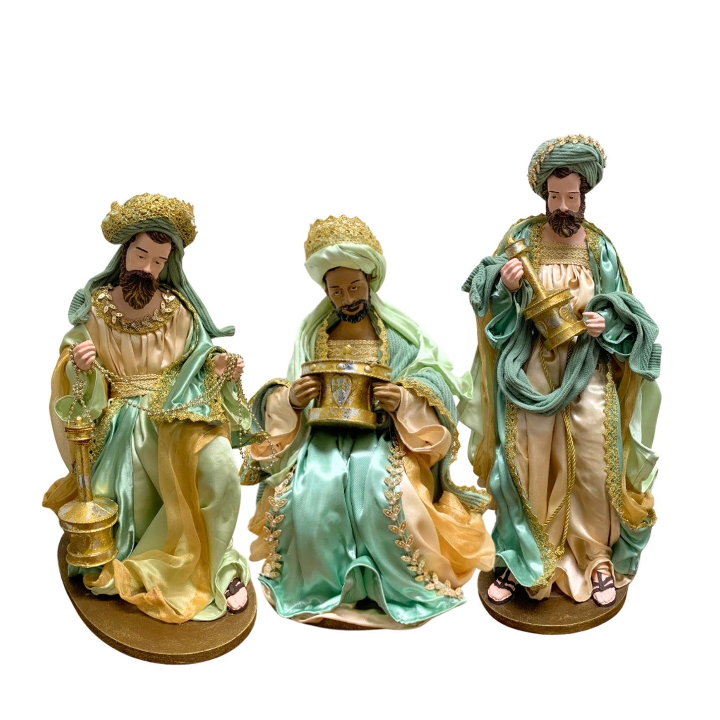 Shades of Green and Gold Three Kings 16.75” Set | StJ