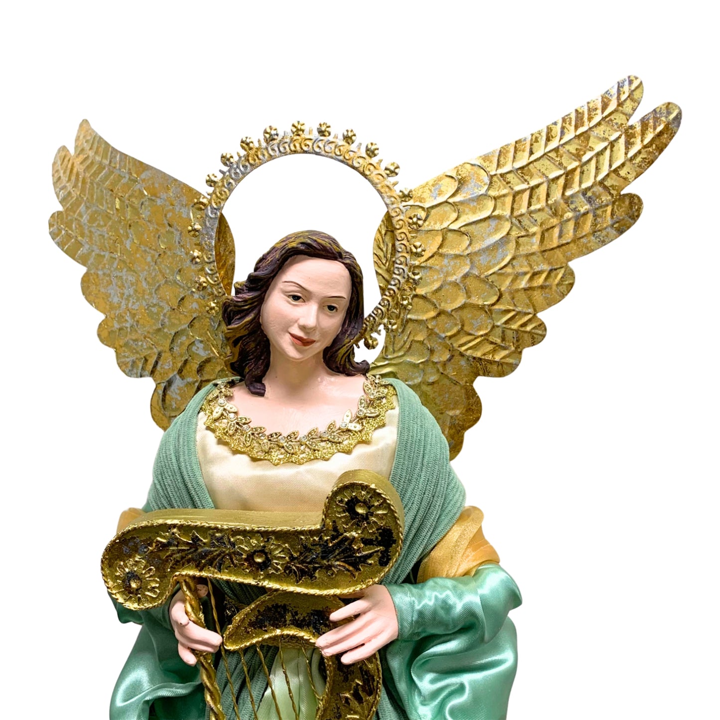 Shades of Green and Gold Angel w/ Harp 28” | StJ