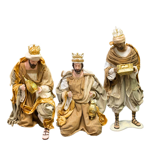 Gold Cream Fabric Three Kings Bringing Gifts Set 44.5” | StJ