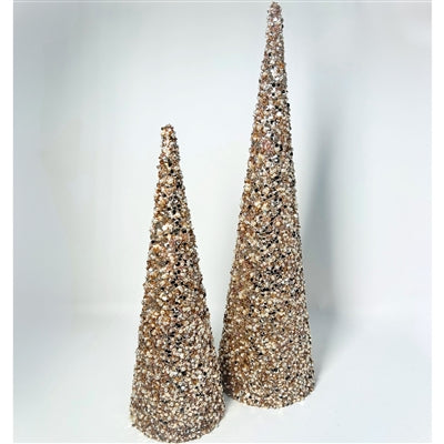 Champagne Splendor Sequin Pearl Cone Tree Set of 2 L: 20" H, S: 15" H |KS