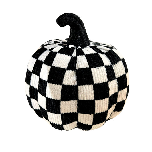 Fabric Black and White Check Pumpkin 8” |KS