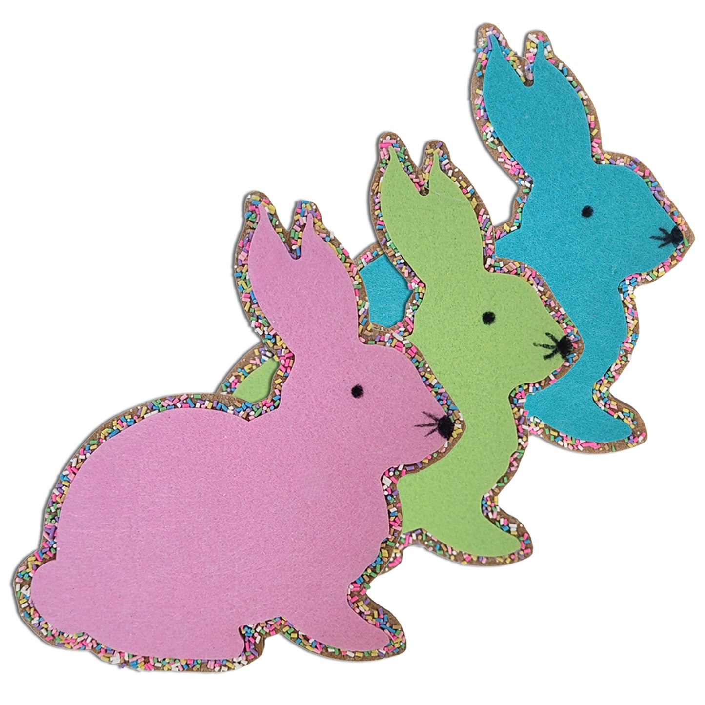 Felt Bunny Hanger set of 3 8" - Green/Pink/Blue | QPE