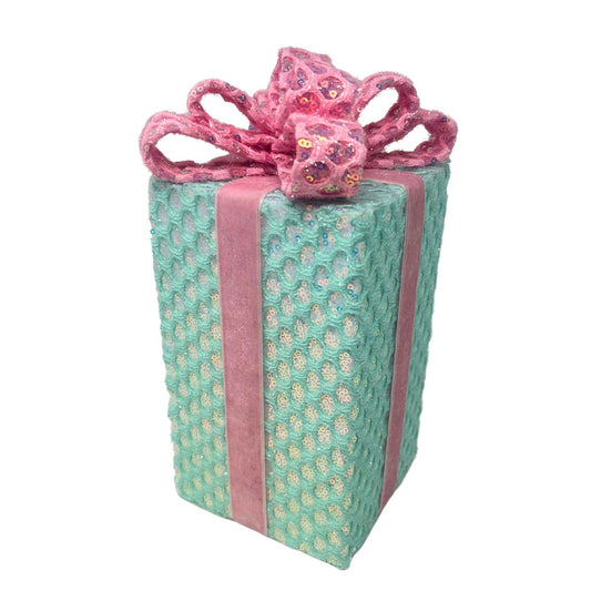 Sequin Confection Gift Box Table Top - Lt. Blue/Pink H:10" X D:5" | KS