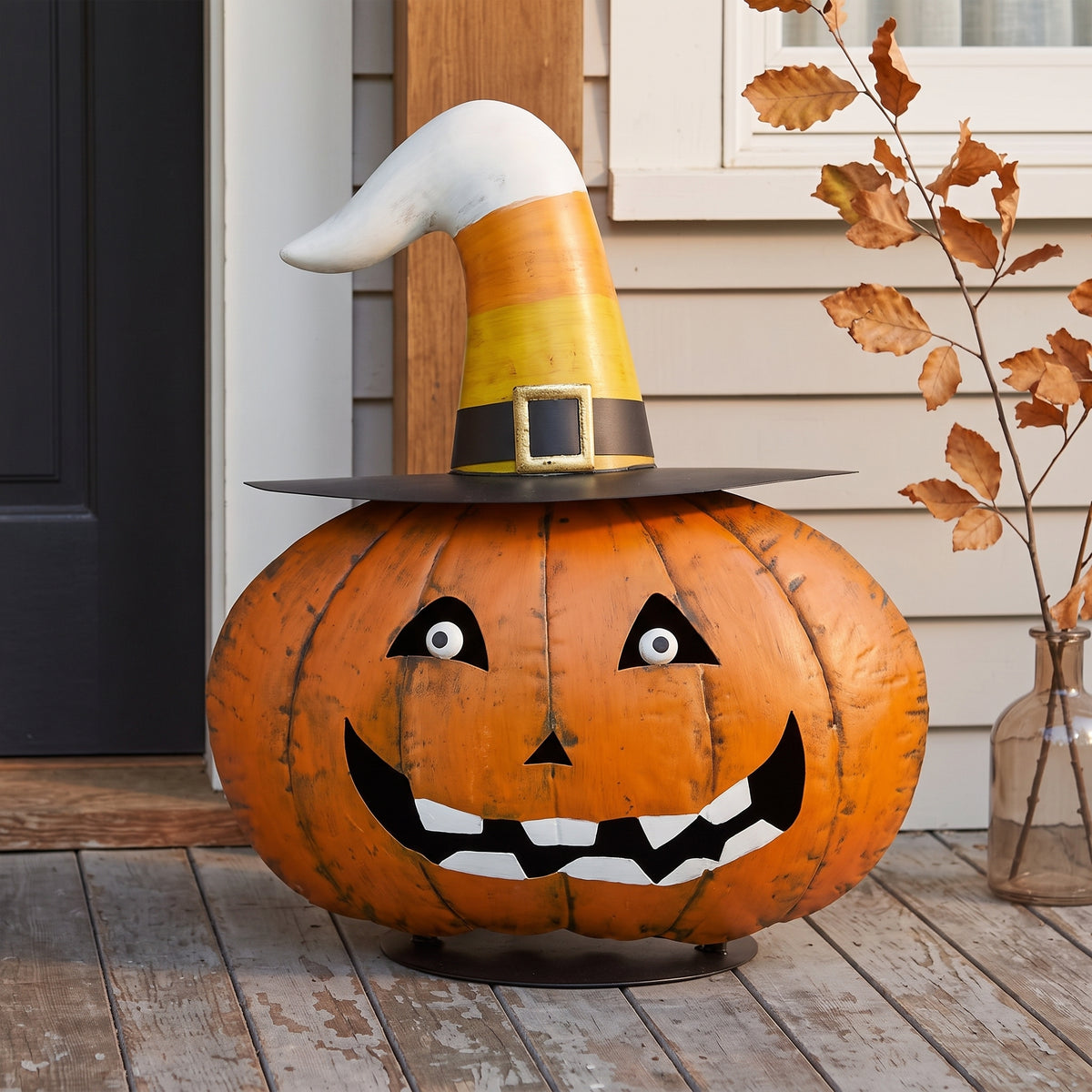 Candy Corn Hat Metal Pumpkin 17.75" | FH