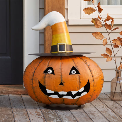 Candy Corn Hat Metal Pumpkin 17.75" | FH