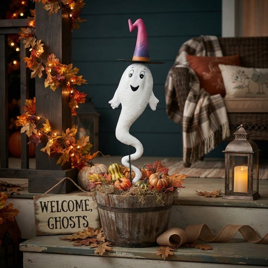 Curly Metal Ghost Stake w/ Hat 24" | FH