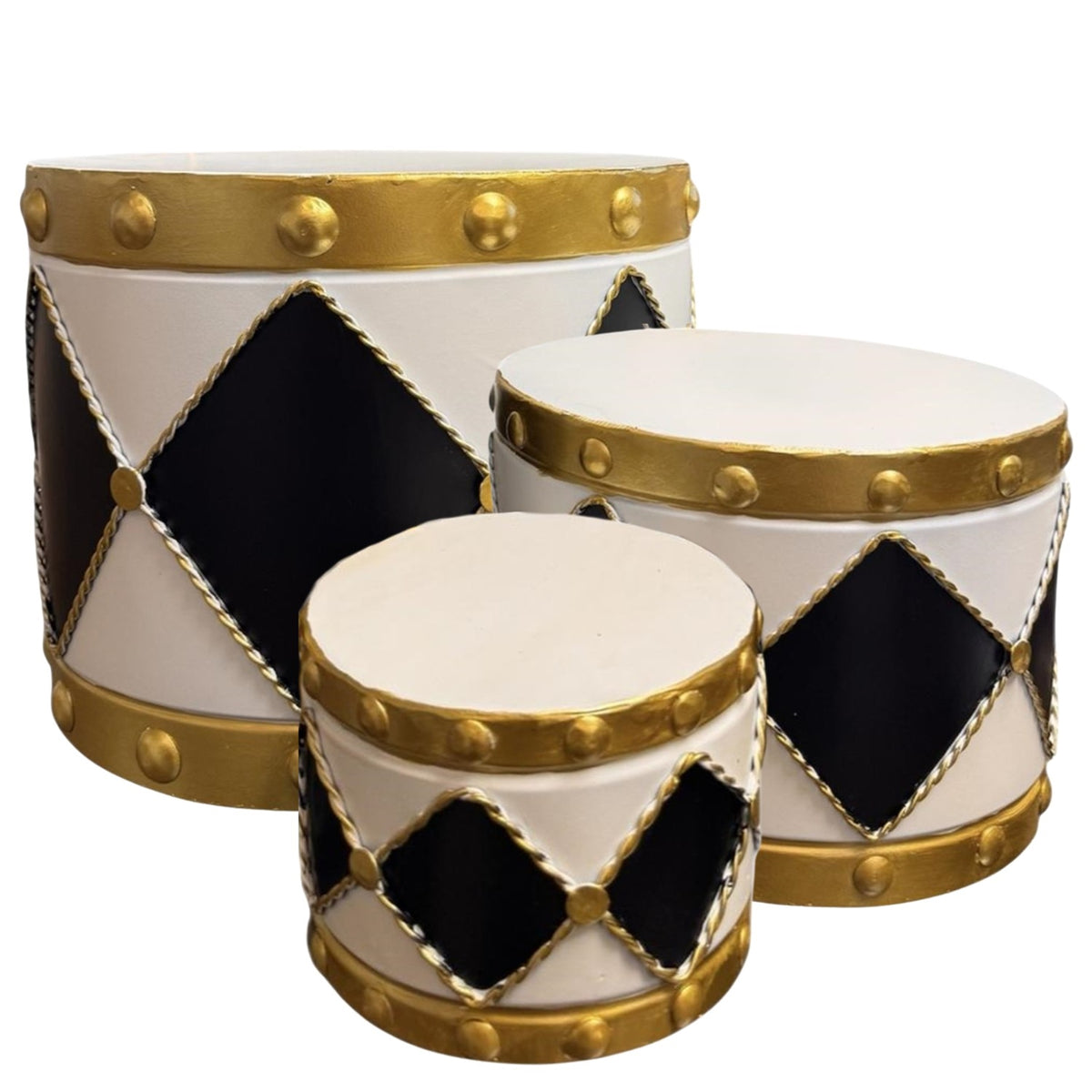Metal Drum Planter (set of 3) Black/White 19.75",17",14.25" | FH