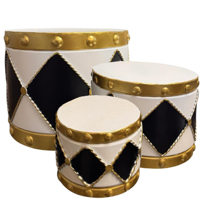 Metal Drum Planter (set of 3) Black/White 19.75",17",14.25" | FH