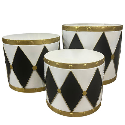 Metal Drum Planter (set of 3) Black/White 19.75",17",14.25" | FH