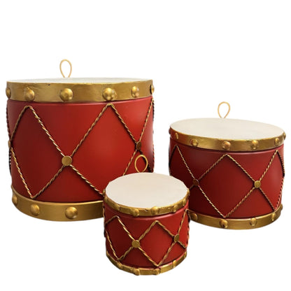 Metal Drum Ornament (set of 3) 10",7",4" - Red | FH