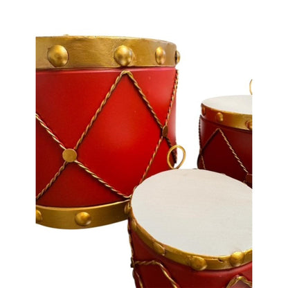 Metal Drum Ornament (set of 3) 10",7",4" - Red | FH