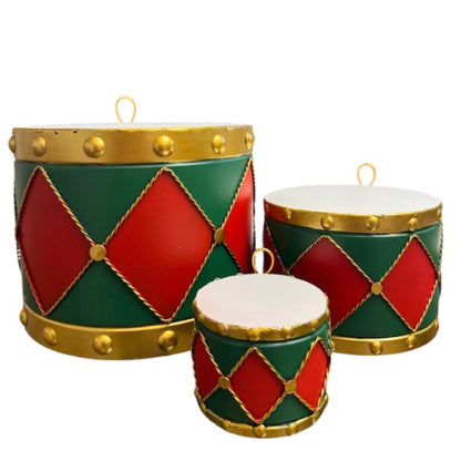 Metal Drum Ornament (set of 3) 10",7",4" Red/Green | FH